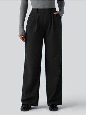 HALARA Black Wide-Leg High-Rise Trousers, Sz S